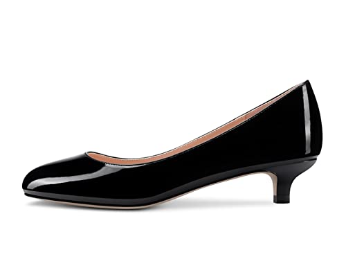 Castamere Damen Kitten Stiletto Niedrige Absatz Heel Runde Geschlossene Zehenkappe Pumps Slip-on Klassisch Cute Dress Schuhe Schwarz 38 EU von Castamere