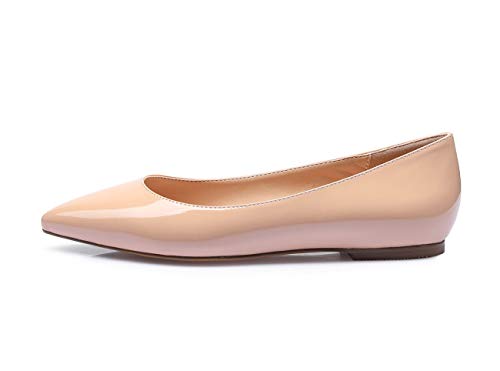 Castamere Damen Low Heels Freizeit Ballerinas Spitzen Niedrig Flache Schuhe Beige Lackleder Schuhe EU 37.5 von Castamere