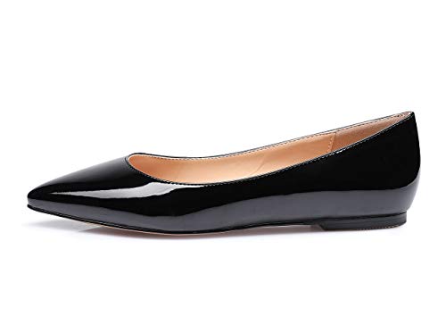 Castamere Damen Low Heels Freizeit Ballerinas Spitzen Niedrig Flache Schuhe Schwarz Lackleder Schuhe EU 37.5 von Castamere