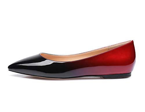 Castamere Damen Low Heels Freizeit Ballerinas Spitzen Niedrig Flache Schuhe Schwarz Rot Lackleder Schuhe EU 37.5 von Castamere