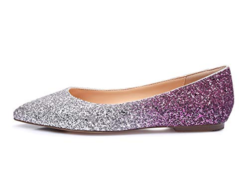 Castamere Damen Low Heels Freizeit Ballerinas Spitzen Niedrig Flache Schuhe Violett Mehrfarbig Bling Schuhe EU 45 von Castamere