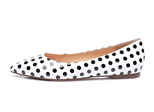 Castamere Damen Low Heels Freizeit Ballerinas Spitzen Niedrig Flache Schuhe Weiß Polka Dots Lackleder Schuhe EU 39 von Castamere