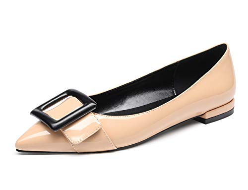 Castamere Damen Low Heels Geschlossen Ballerinas Spitzen Blockabsatz Flache Schuhe Lackleder Nackt Pumps EU 39.5 von Castamere
