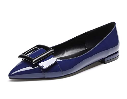 Castamere Damen Low Heels Geschlossen Ballerinas Spitzen Blockabsatz Flache Schuhe Lackleder Navy Blau Pumps EU 36.5 von Castamere