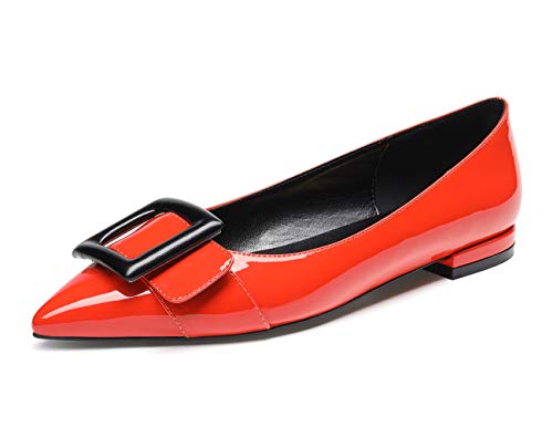Castamere Damen Low Heels Geschlossen Ballerinas Spitzen Blockabsatz Flache Schuhe Lackleder Orange Pumps EU 41.5 von Castamere