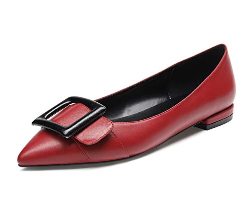 Castamere Damen Low Heels Geschlossen Ballerinas Spitzen Blockabsatz Flache Schuhe PU Weinrot Pumps EU 35 von Castamere