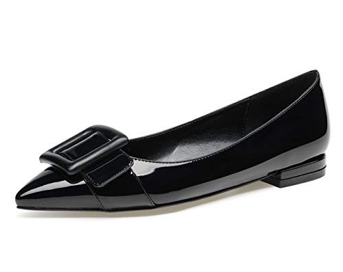 Castamere Damen Low Heels Geschlossen Ballerinas Spitzen Blockabsatz Flache Schuhe Schwarz Lackleder Pumps EU 38.5 von Castamere