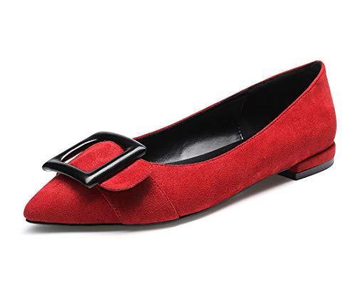 Castamere Damen Low Heels Geschlossen Ballerinas Spitzen Blockabsatz Flache Schuhe Wildleder Rot Pumps EU 38 von Castamere