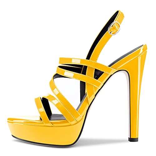 Castamere Damen Mädchen Stiletto Hoher High Absatz Heel Plateau Plattform Römische Sandalen Knöchelriemen Slingback Schnalle 13 CM Heels Gelb 37 EU von Castamere