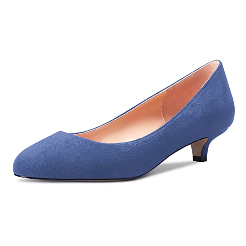 Castamere Damen Mädchen Stiletto Niedrige Kitten Absatz Heel Runde Zehenkappe Slip-on Pumps Klassisch Cute Büroschuhe 3.5 cm Heels Blau 42 EU von Castamere