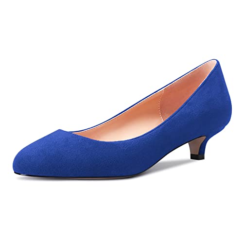 Castamere Damen Mädchen Stiletto Niedrige Kitten Absatz Heel Runde Zehenkappe Slip-on Pumps Klassisch Cute Büroschuhe 3.5 cm Heels Blau A 43 EU von Castamere