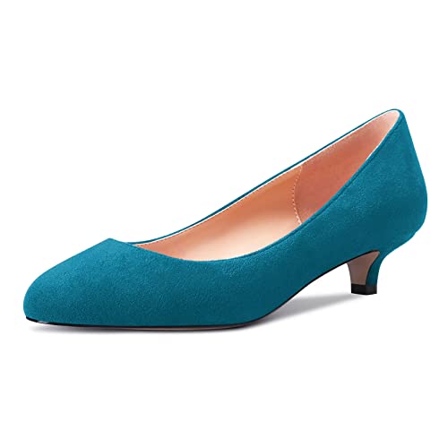 Castamere Damen Mädchen Stiletto Niedrige Kitten Absatz Heel Runde Zehenkappe Slip-on Pumps Klassisch Cute Büroschuhe 3.5 cm Heels Blau B 39 EU von Castamere