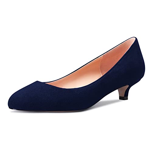 Castamere Damen Mädchen Stiletto Niedrige Kitten Absatz Heel Runde Zehenkappe Slip-on Pumps Klassisch Cute Büroschuhe 3.5 cm Heels Blau C 39 EU von Castamere