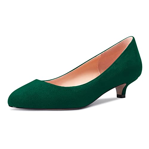 Castamere Damen Mädchen Stiletto Niedrige Kitten Absatz Heel Runde Zehenkappe Slip-on Pumps Klassisch Cute Büroschuhe 3.5 cm Heels Grün C 39 EU von Castamere
