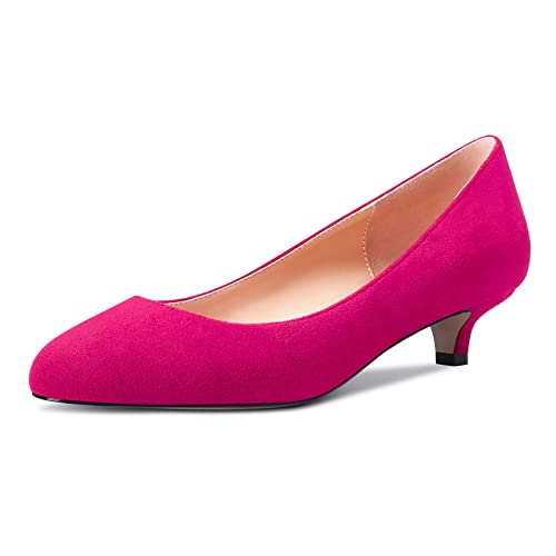 Castamere Damen Mädchen Stiletto Niedrige Kitten Absatz Heel Runde Zehenkappe Slip-on Pumps Klassisch Cute Büroschuhe 3.5 cm Heels Rosa 44 EU von Castamere