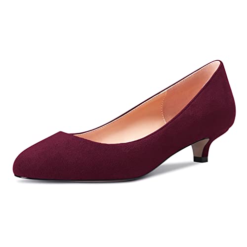 Castamere Damen Mädchen Stiletto Niedrige Kitten Absatz Heel Runde Zehenkappe Slip-on Pumps Klassisch Cute Büroschuhe 3.5 cm Heels Rot 38 EU von Castamere