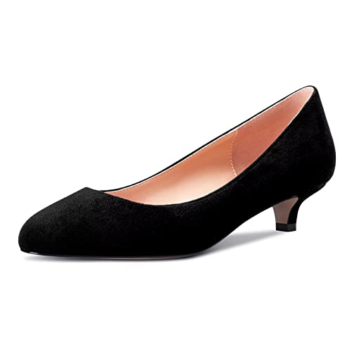 Castamere Damen Mädchen Stiletto Niedrige Kitten Absatz Heel Runde Zehenkappe Slip-on Pumps Klassisch Cute Büroschuhe 3.5 cm Heels Schwarz 41 EU von Castamere