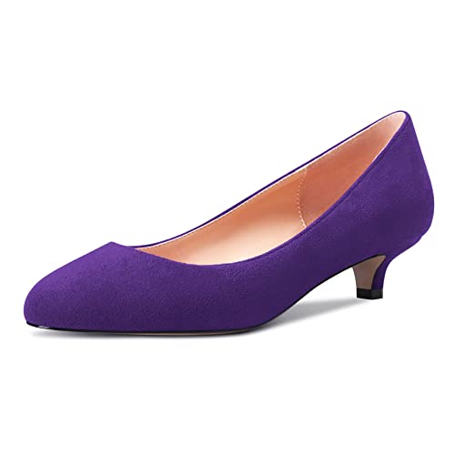 Castamere Damen Mädchen Stiletto Niedrige Kitten Absatz Heel Runde Zehenkappe Slip-on Pumps Klassisch Cute Büroschuhe 3.5 cm Heels Violett 40 EU von Castamere