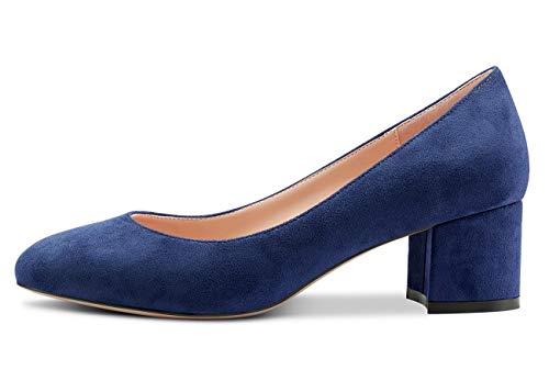 Castamere Damen Mittel Heels Runde Zehen Sexy Elegant Pumps Blockabsatz 5CM Blau Navy Wildleder Schuhe EU 38.5 von Castamere