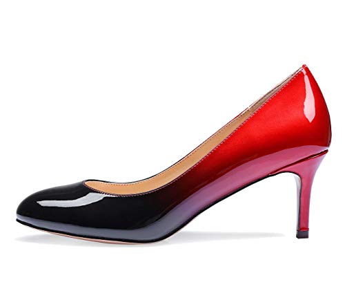 Castamere Damen Mittel Heels Runde Zehen Sexy Elegant Pumps Stilettos 6CM Schwarz Rot Lackleder Schuhe EU 37 von Castamere