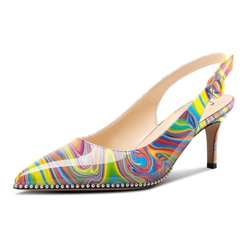 Castamere Damen Mittlerem Absatz Heel Spitze Zehenkappe Slingback Pumps Perlen Hochzeit Abschlussball 6.5 cm Heels Buntes Graffiti 41 EU von Castamere