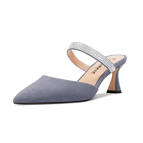 Castamere Damen Mittlerem Absatz Heel Spitze Zehenkappe Slip-on Pumps Diamant Kristall Pantoletten Schuhe Hochzeit Abschlussball 6.5 cm Heels Grau 38 EU von Castamere