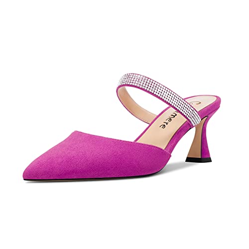 Castamere Damen Mittlerem Absatz Heel Spitze Zehenkappe Slip-on Pumps Diamant Kristall Pantoletten Schuhe Hochzeit Abschlussball 6.5 cm Heels Magenta Rot 44 EU von Castamere