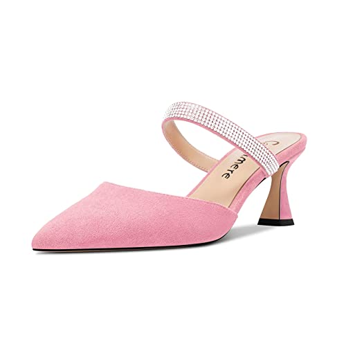 Castamere Damen Mittlerem Absatz Heel Spitze Zehenkappe Slip-on Pumps Diamant Kristall Pantoletten Schuhe Hochzeit Abschlussball 6.5 cm Heels Rosa A 40 EU von Castamere