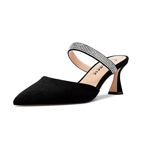Castamere Damen Mittlerem Absatz Heel Spitze Zehenkappe Slip-on Pumps Diamant Kristall Pantoletten Schuhe Hochzeit Abschlussball 6.5 cm Heels Schwarz 44 EU von Castamere