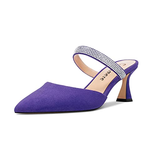 Castamere Damen Mittlerem Absatz Heel Spitze Zehenkappe Slip-on Pumps Diamant Kristall Pantoletten Schuhe Hochzeit Abschlussball 6.5 cm Heels Violett 37 EU von Castamere