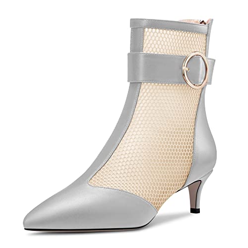 Castamere Damen Mittlerem Absatz Heel Spitze Zehenkappe Stiefeletten Reißverschluss Abschlussball Dress 5 CM Heels Silber 38 EU von Castamere