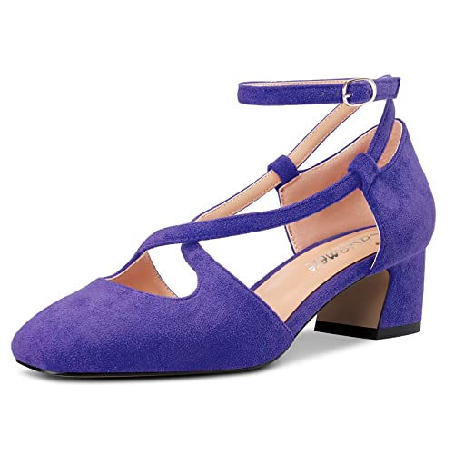 Castamere Damen Mittlerem Chunky Blockabsatz Absatz Heel Eckige Zehenkappe Kreuzriemen Pumps Party Cute Schuhe Violett Wildleder 43 EU von Castamere