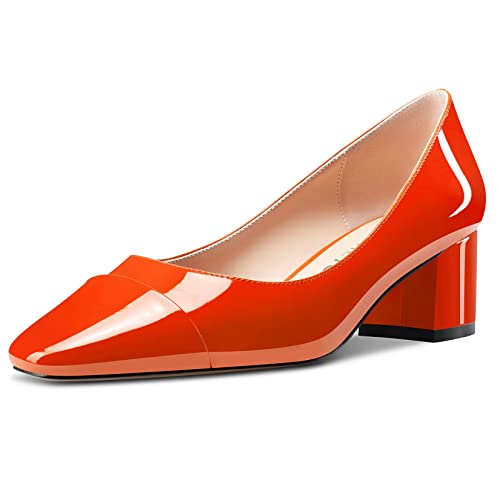Castamere Damen Mittlerem Chunky Blockabsatz Absatz Heel Eckige Zehenkappe Slip-on Pumps Büroschuhe Lässig 5 cm Heels Orange 38 EU von Castamere