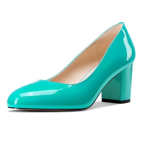 Castamere Damen Mittlerem Chunky Blockabsatz Absatz Heel Runde Zehenkappe Klassisch Pumps Slip-on Dress Lässig Schuhe 6.5 cm Heels Cyanblau 36 EU von Castamere