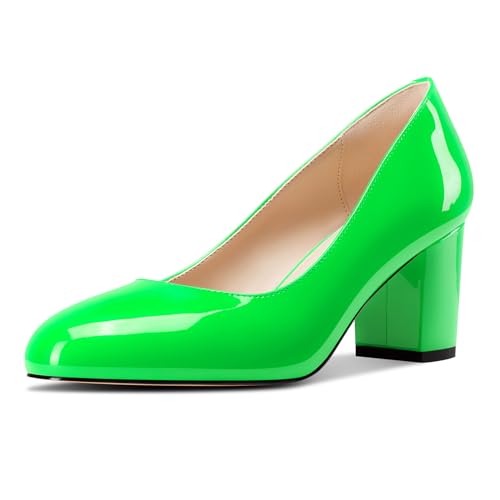 Castamere Damen Mittlerem Chunky Blockabsatz Absatz Heel Runde Zehenkappe Klassisch Pumps Slip-on Dress Lässig Schuhe 6.5 cm Heels Grün 42 EU von Castamere