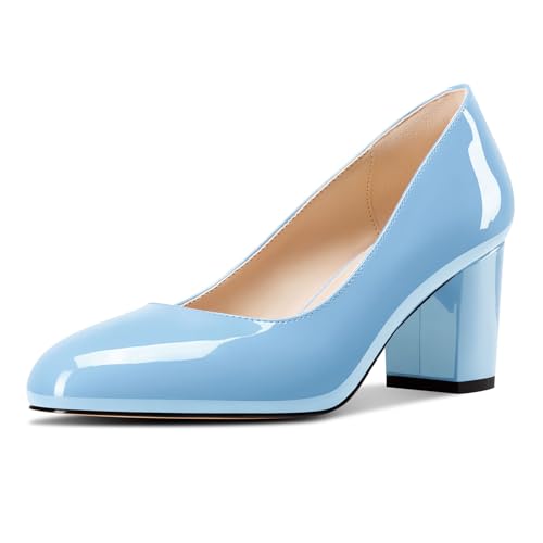 Castamere Damen Mittlerem Chunky Blockabsatz Absatz Heel Runde Zehenkappe Klassisch Pumps Slip-on Dress Lässig Schuhe 6.5 cm Heels Himmelblau 42 EU von Castamere