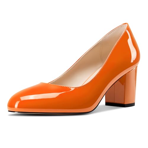 Castamere Damen Mittlerem Chunky Blockabsatz Absatz Heel Runde Zehenkappe Klassisch Pumps Slip-on Dress Lässig Schuhe 6.5 cm Heels Orange 38 EU von Castamere