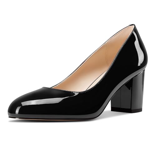 Castamere Damen Mittlerem Chunky Blockabsatz Absatz Heel Runde Zehenkappe Klassisch Pumps Slip-on Dress Lässig Schuhe 6.5 cm Heels Schwarz 39 EU von Castamere