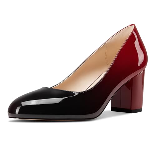 Castamere Damen Mittlerem Chunky Blockabsatz Absatz Heel Runde Zehenkappe Klassisch Pumps Slip-on Dress Lässig Schuhe 6.5 cm Heels Schwarz und Rot 39 EU von Castamere