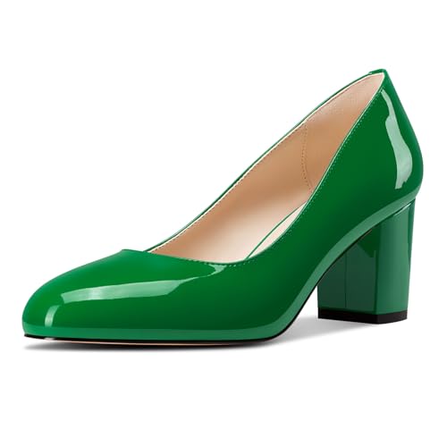 Castamere Damen Mittlerem Chunky Blockabsatz Absatz Heel Runde Zehenkappe Klassisch Pumps Slip-on Dress Lässig Schuhe 6.5 cm Heels Tiefgrün 40 EU von Castamere