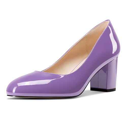 Castamere Damen Mittlerem Chunky Blockabsatz Absatz Heel Runde Zehenkappe Klassisch Pumps Slip-on Dress Lässig Schuhe 6.5 cm Heels Violett 40 EU von Castamere