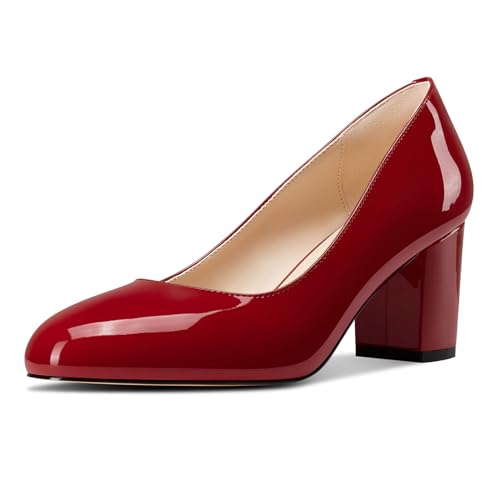 Castamere Damen Mittlerem Chunky Blockabsatz Absatz Heel Runde Zehenkappe Klassisch Pumps Slip-on Dress Lässig Schuhe 6.5 cm Heels Weinrot 38 EU von Castamere