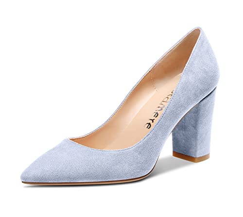 Castamere Damen Mittlerem Chunky Blockabsatz Absatz Heel Spitze Zehenkappe Slip-on Büroschuhe Pumps Hochzeit Dress Cute Klassisch Schuhe Grau Wildleder 1 39 EU von Castamere