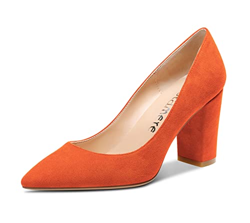 Castamere Damen Mittlerem Chunky Blockabsatz Absatz Heel Spitze Zehenkappe Slip-on Büroschuhe Pumps Hochzeit Dress Cute Klassisch Schuhe Orange Wildleder 41 EU von Castamere