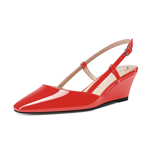 Castamere Damen Mittlerem Keilabsatz Absatz Heel Eckige Zehenkappe Slingback Pumps Chunky Blockabsatz 5 cm Heels Knöchelriemen Dress Sandalen Rot 40 EU von Castamere