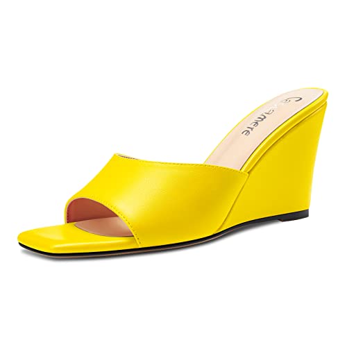 Castamere Damen Mittlerem Keilabsatz Absatz Heel Open Zehenkappe Slip-on Pantoletten Schuhe Sandalen Lässig Party 8 CM Heels Gelb 39 EU von Castamere