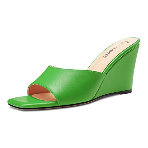 Castamere Damen Mittlerem Keilabsatz Absatz Heel Open Zehenkappe Slip-on Pantoletten Schuhe Sandalen Lässig Party 8 CM Heels Grün 43 EU von Castamere