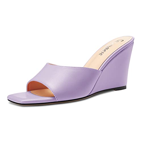 Castamere Damen Mittlerem Keilabsatz Absatz Heel Open Zehenkappe Slip-on Pantoletten Schuhe Sandalen Lässig Party 8 CM Heels Hellviolett 36 EU von Castamere