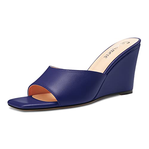 Castamere Damen Mittlerem Keilabsatz Absatz Heel Open Zehenkappe Slip-on Pantoletten Schuhe Sandalen Lässig Party 8 CM Heels Marineblau 40 EU von Castamere