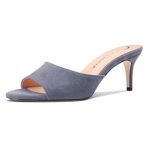 Castamere Damen Mittlerem Kitten Absatz Heel Peep Open Runde Zehenkappe Sandalen Slip-on Dress Pantoletten Schuhe Büroschuhe Sommer Schuhe 6.5 CM Heels Grau 39 EU von Castamere
